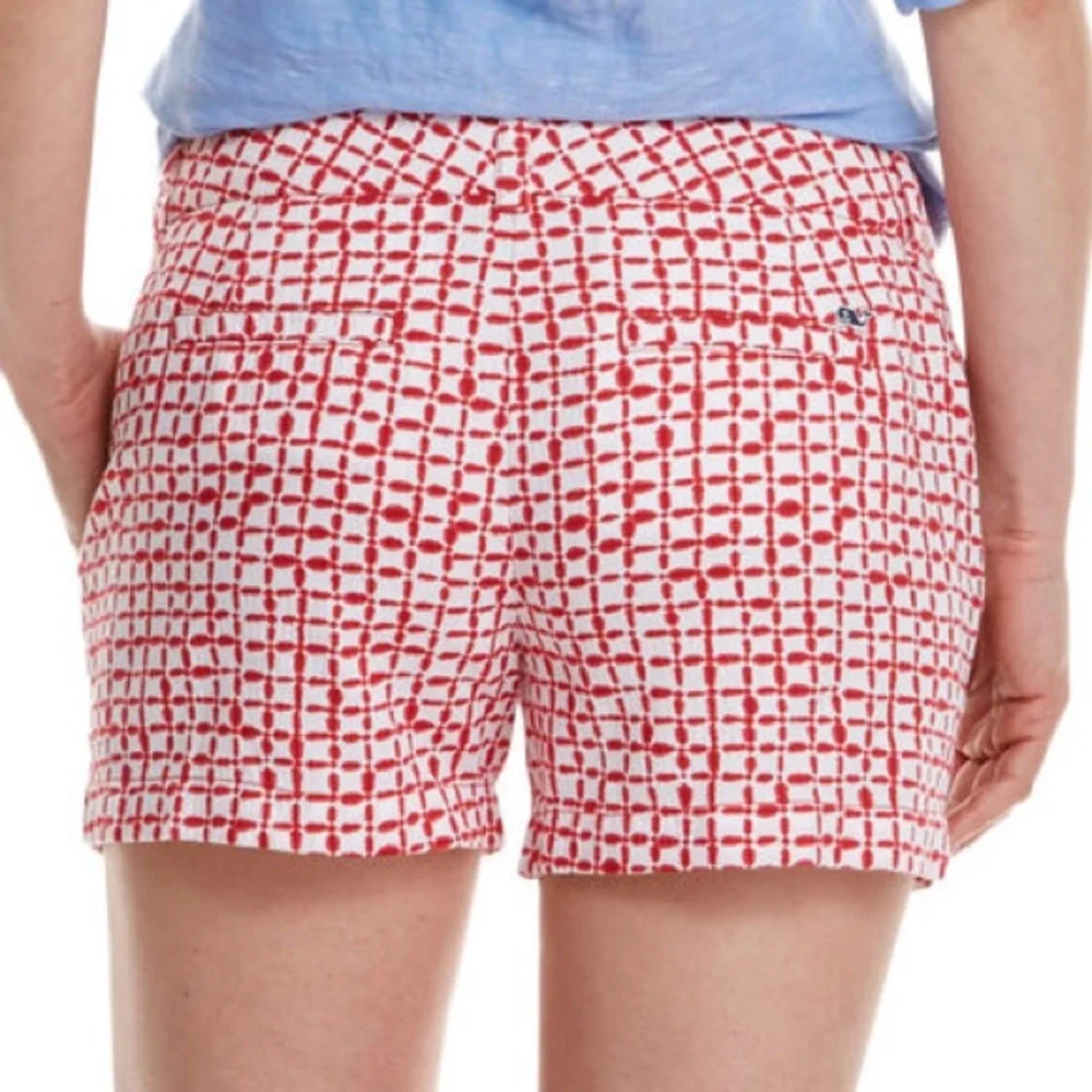 Vineyard Vines | Tie Dye Squares Print Shorts 100% Cotton 2H0297 Red/White (6) - Picture 2 of 16